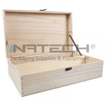 Деревянная коробка для 2 бутылок вина, длина 370 мм, ширина 175 мм, высота 71 мм, крышка с петлями, материал - дерево, цвет - натур.