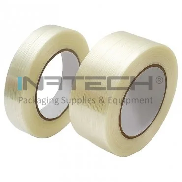 Стекловолоконная клейкая лента длиной 50 м, шириной 25 мм, прозрачного цвета, тип - продольное усиление