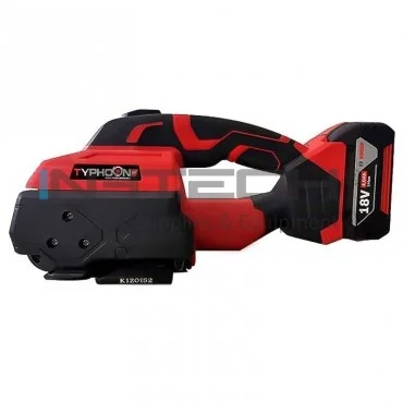 Устройство для связывания ленты PP/PET с аккумулятором происхождения Италия, аккумулятор Bosch 18V, 4Ah, лента PP / PET 13-16 мм, толщина ленты 0.50-1.20 мм, ручка DA, вес 3,9 кг, система запечатывания с помощью трения