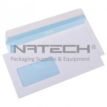 Конверт с окном, силиконовый клей, размеры 110 x 220 мм, размер окна 45 x 90 мм, положение окна слева, цвет белый, тип DL, упаковка 1000 штук/коробка.