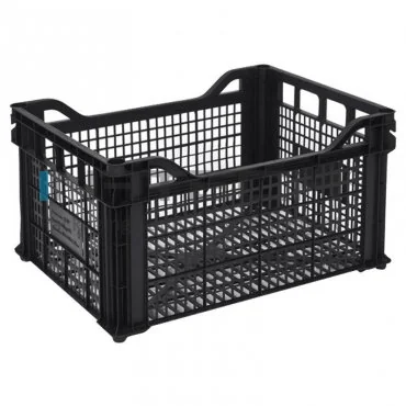 Пластиковые коробки для фруктов и овощей, внутренние размеры 380 x 280 x 210 мм, внешние размеры 400 x 300 x 220 мм, объем 20 литров, материал - переработанный полипропилен, применение - для фруктов / овощей, вес 400 гр, цвет черный.