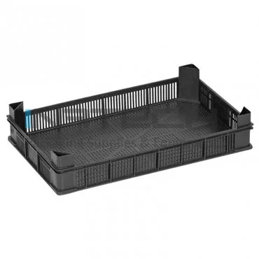 Ladite Din Plastic Pentru Fructe Si Legume Dimensiune Interioara 395 x 238 x 50 mm, Dimensiune Exterioara 408 x 250 x 80 mm, Volum Litri 5, Material PP Reciclat, Aplicatie Fructe de padure, Greutate 220 gr, Culoare Negru