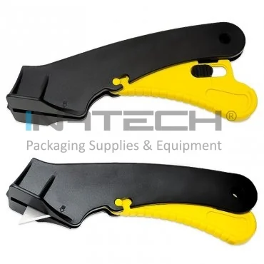 Отводной нож для бумаги для интенсивного использования, металлическое лезвие, цвет черный, с защитой, пластиковый корпус.