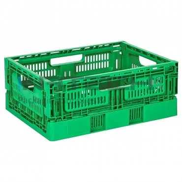 Lada Pliabila Cu Pereti Ventilati Dimensiune Interioara 370 x 270 x 150 mm, Dimensiune Exterioara 400 x 300 x 155 mm, Material PP Virgin, Volum Litri 15, Culoare Verde