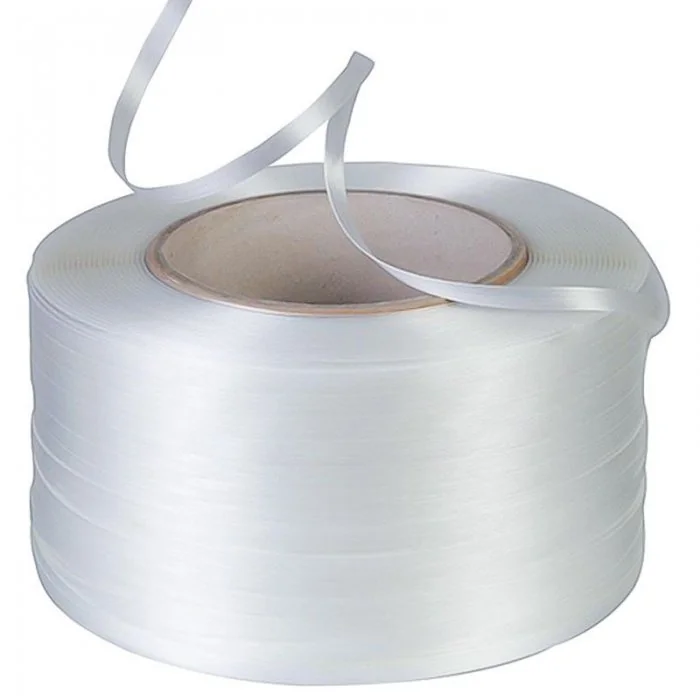 Banda De Legat Din Poliester Lungime 600 m, Latime 16 mm, Rezistenta La Rupere 600 kgf, Culoare Alb-Benzi Pentru Legare Si Pa...