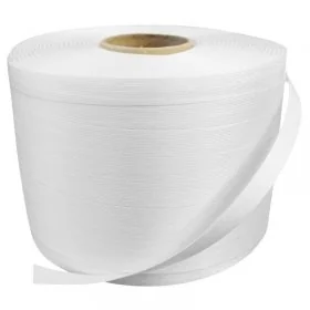 Banda De Legat Din Poliester Lungime 400 m, Latime 13 mm, Rezistenta La Rupere 500 kgf, Culoare Alb-Benzi Pentru Legare Si Pa...