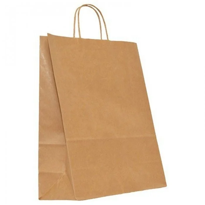 Pungi Hartie Cu Maner Rasucit, Alb/Natur Dimensiuni 320 x 120 x 410 mm, Tip Maner Sfoara, Material Hartie 90 gr/m2, Culoare N...