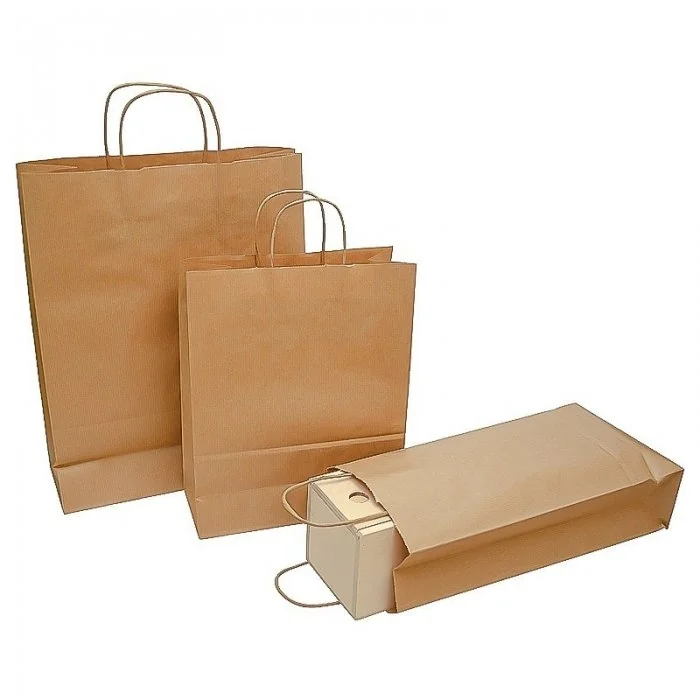 Pungi Hartie Cu Maner Rasucit, Alb/Natur Dimensiuni 250 x 110 x 300 mm, Tip Maner Sfoara, Material Hartie 90 gr/m2, Culoare N...