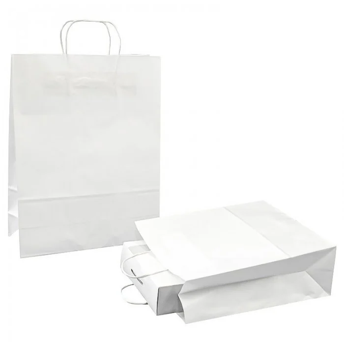 Pungi Hartie Cu Maner Rasucit, Alb/Natur Tip Maner Sfoara, Dimensiuni 160 x 90 x 210 mm, Material Hartie 90 gr/m2, Culoare Al...