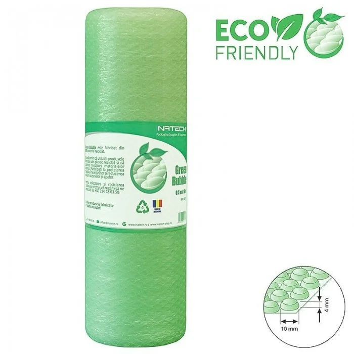 Folie Cu Bule Mici Eco Friendly Latime 600 mm, Lungime 100 m, Straturi 2, Grosime 50 my, Culoare Verde-Folie Cu Bule De Aer Mici