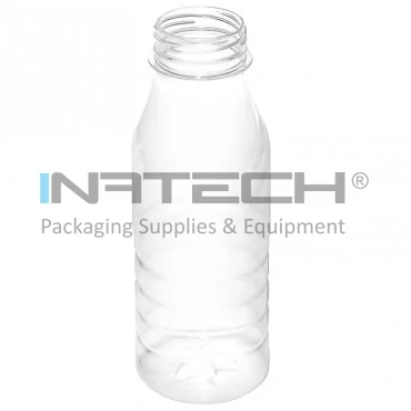 Пластиковый контейнер круглой формы, тип крышки - обычный, диаметр резьбы 38 мм, без ручки, объем 330 мл, прозрачный цвет, 16 штук / пакет.