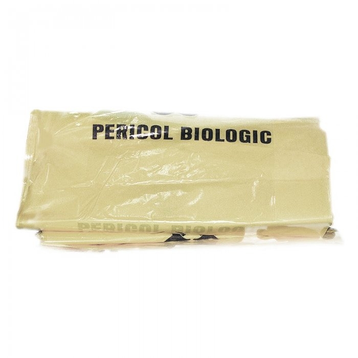 Saci Inscriptionati PERICOL BIOLOGIC Deschidere (mm) 550, Inaltime 1100 mm, Pliu 2 x 150 mm, Grosime 0.07 mm, Culoare Galben,...