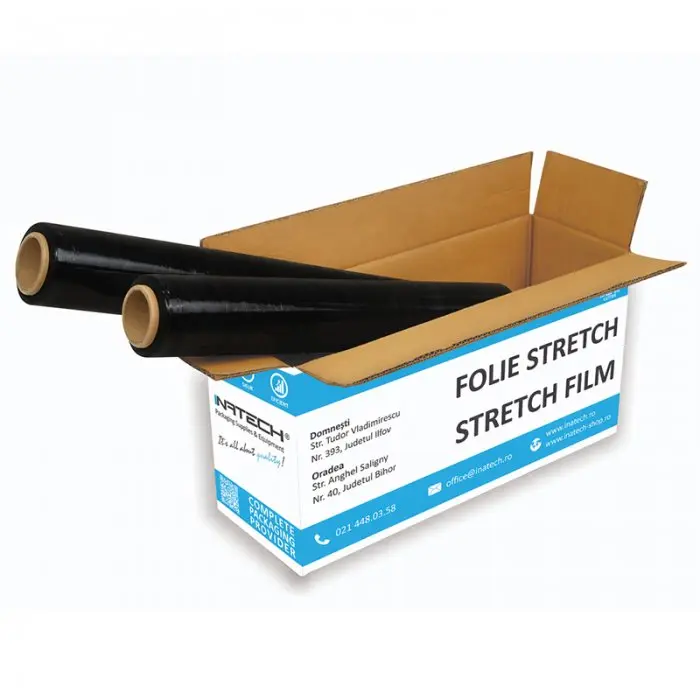 Folie Stretch Uz Manual Latime 250 mm, Grosime 23 my, Greutate 1.5 kg, Culoare Negru, Greutate Tub 0.15 kg, Buc / Pachet 12
