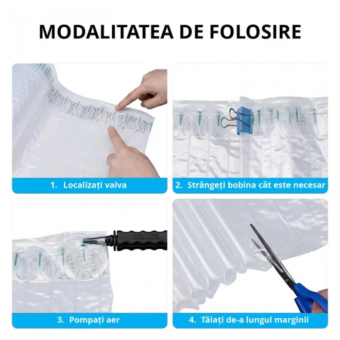 Rola Folie Cu Coloane De Aer Lungime 250 m, Latime 40 cm, Perforata la 39 cm (12 coloane), Grosime 50 my-Masini Si Consumabil...