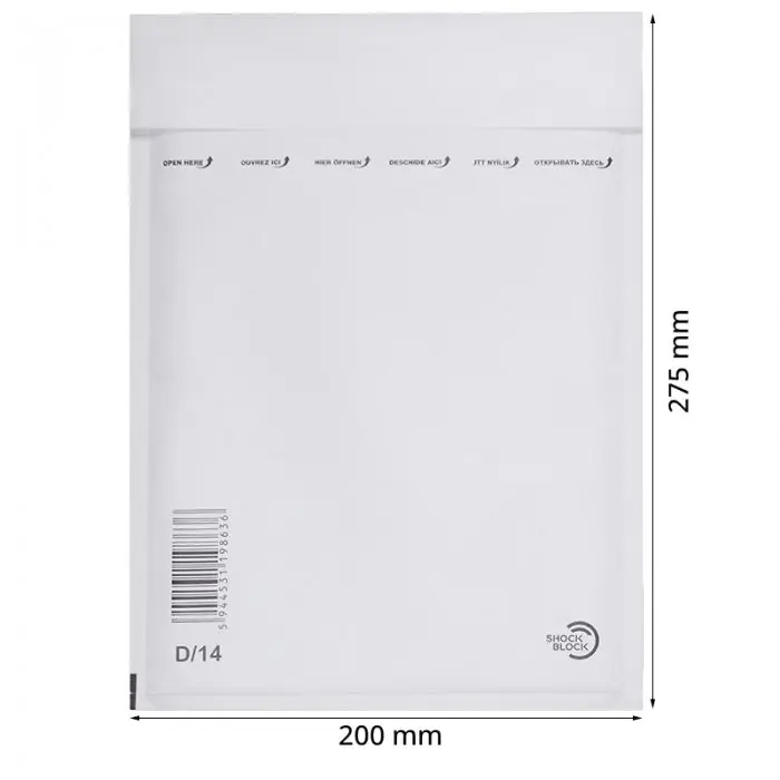Plicuri Antisoc Din Hartie Dimensiune Interioara 180x265 mm, Dimensiune Exterioara 200 x 275 mm, Culoare Alb, Tip D14, Buc / Pachet 100