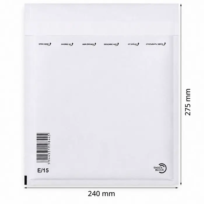 Plicuri Antisoc Din Hartie Dimensiune Interioara 220x265 mm, Dimensiune Exterioara 240 x 275 mm, Culoare Alb, Tip E15, Buc / Pachet 100