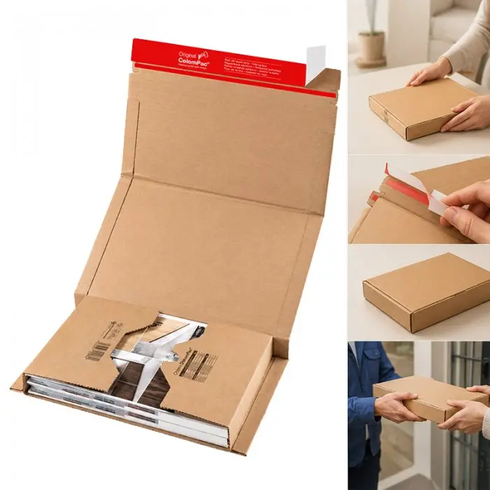 Cutii Autoformare Pentru Carti ColomPac ® Lungime 302 mm, Latime 215 mm, Inaltime 80 mm, Sistem Inchidere Banda dublu adeziva