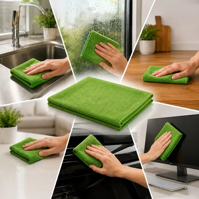Lavete Microfibra Multicolor,  Dimensiuni 40 x 40 cm, Culoare Verde, Greutate 210 gr/m2, Buc / Pachet 10