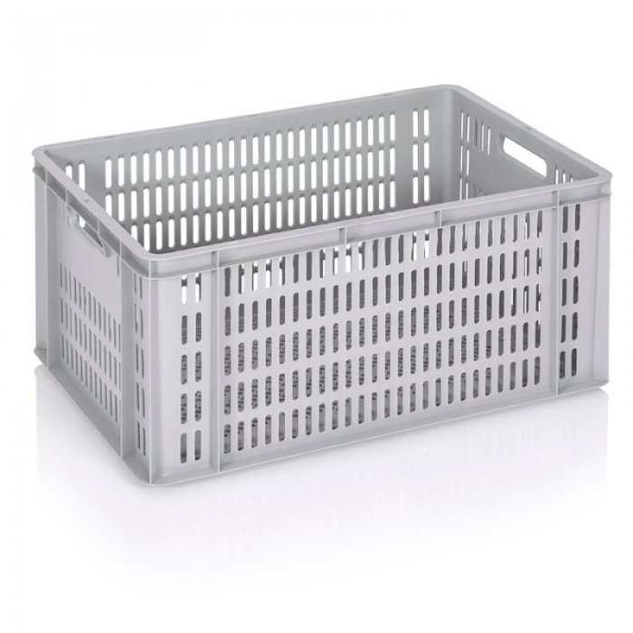 Lada Transport Euroline 600 x 400 x 300 mm, Baza/Pereti Ventilati, Material PP Virgin, Gri-Lazi Pentru Transport