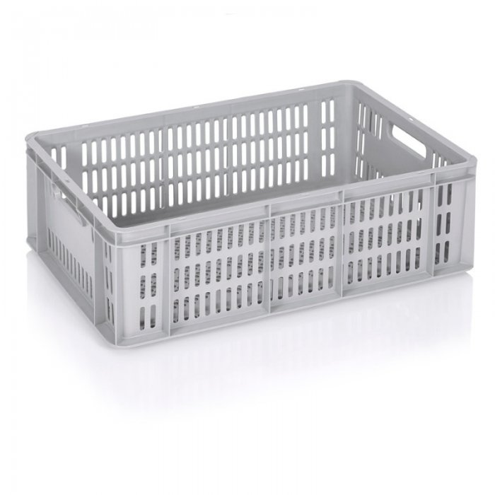 Lada Transport Euroline 600 x 400 x 200 mm, Baza/Pereti Ventilati, Material PP Virgin, Gri-Lazi Pentru Transport