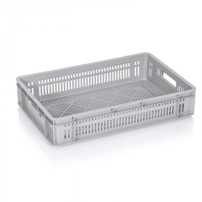 Lada Transport Euroline 600 x 400 x 120 mm, Baza/Pereti Ventilati, Material PP Virgin, Gri-Lazi Pentru Transport