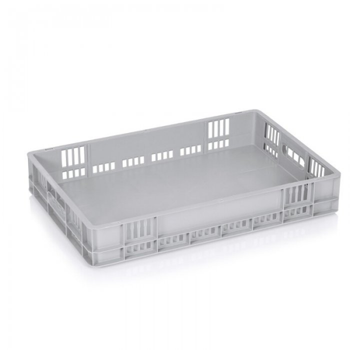 LadaTransport Euro 600 x 400 x 100 mm, Baza Solida, Pereti Ventilati, Material PP Virgin, Gri-Lazi Pentru Transport