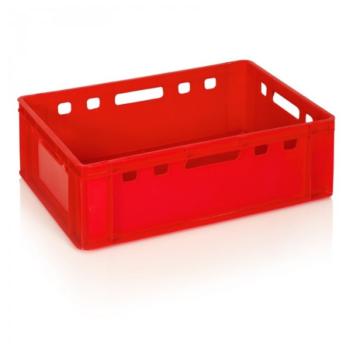 Lada Transport Pentru Carne 600 x 400 x 200 mm, Baza/Pereti Solizi, Material PP Virgin, Rosie