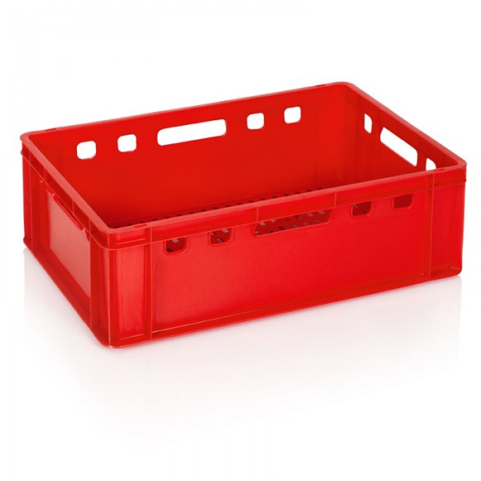 Lada Transport Pentru Carne 600 x 400 x 200 mm, Baza/Pereti Solizi, Material PP Virgin, Rosie-Lazi Pentru Transport