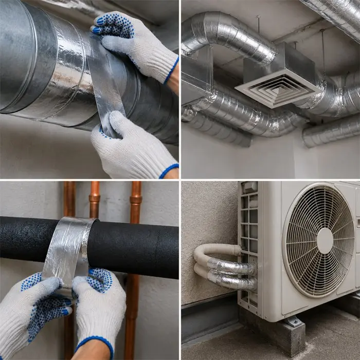 Banda Adeziva Din Aluminiu 50 mm x 50 m x 60 my, Adeziv Cauciuc sintetic, Culoare Argintiu-Benzi Adezive Aluminiu