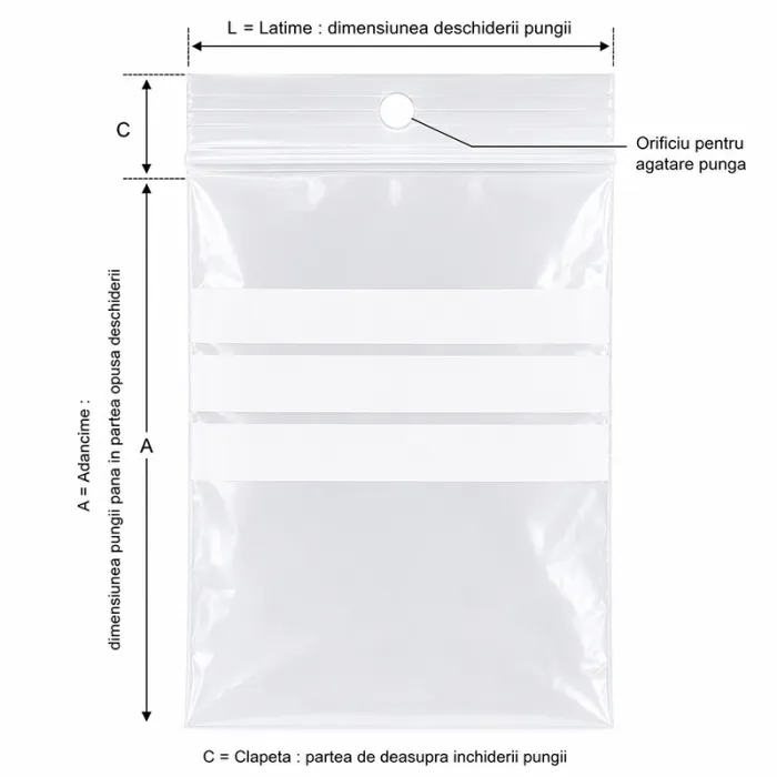 Pungi Plastic Cu Fermoar Si Benzi De Scriere 150 x 180 mm, 50 My, Buc / Pachet 100-Pungi Cu Inchidere Zip Sau Slider