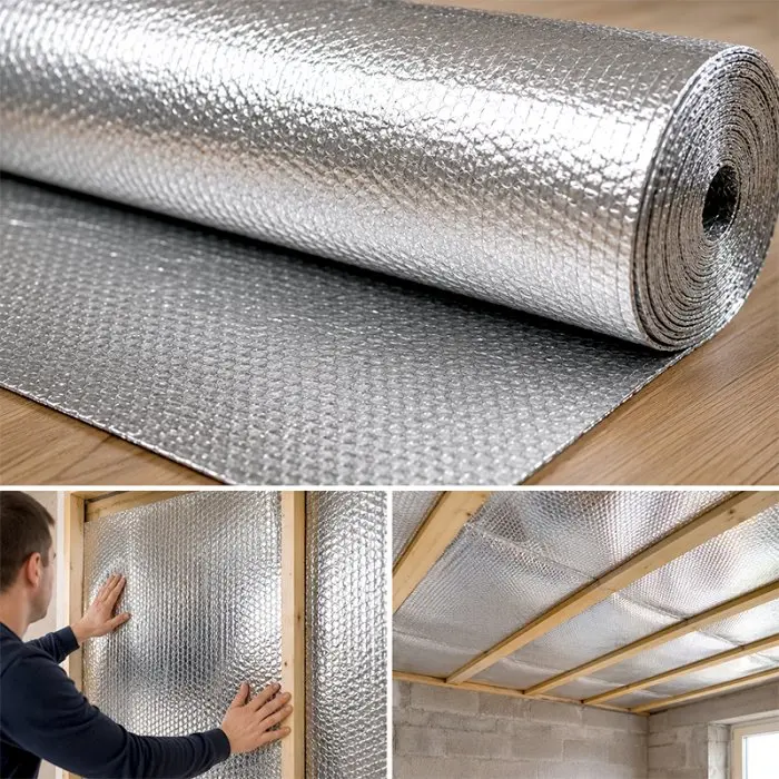 Folie Cu Bule Mici Aluminizata Latime 1000 mm, Lungime 50 m, Straturi 3, Grosime 60 my, Culoare Argintiu-Folie Cu Bule De Aer...