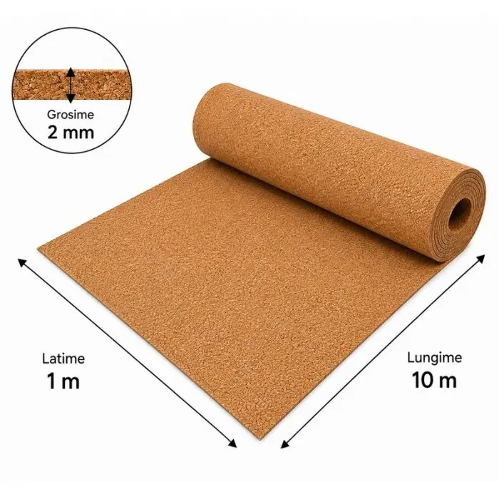Izolator Pluta Naturala ECO, 10 m²/rola Lungime 10 m, Latime 1 m, Grosime 2 mm, Material Pluta, Culoare Maro