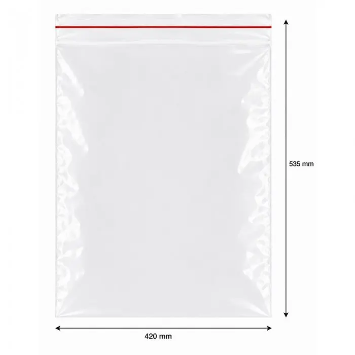 Pungi Cu Fermoar Ziplock, Standard, 50 microni Dimensiuni mm (l x L) 420 x 535, Grosime 50 my, Culoare Transparent, Buc / Pachet 100