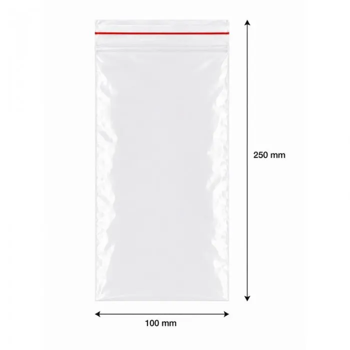 Pungi Cu Fermoar Ziplock, Standard, 50 microni Dimensiuni mm (l x L) 100 x 250, Grosime 50 my, Culoare Transparent, Buc / Pachet 100