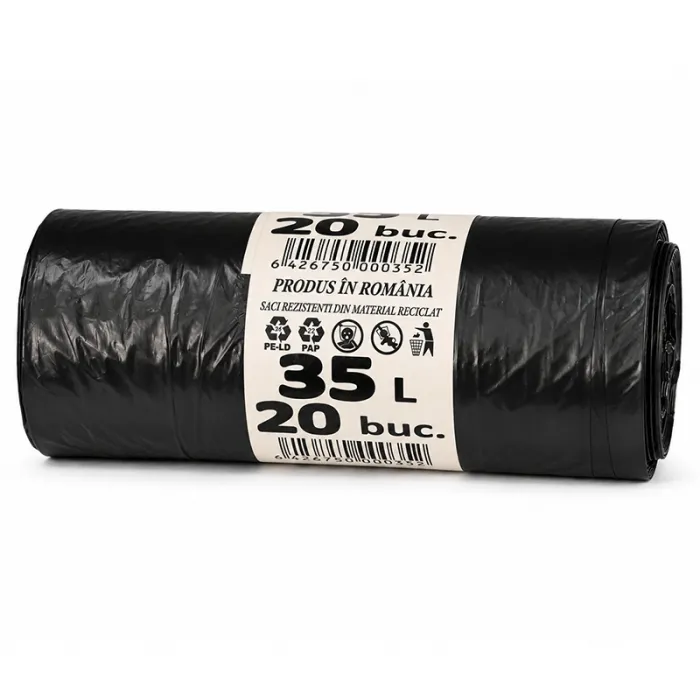 Saci Menajeri Din Polietilena Tip Sac Subtire, Litri 60, Grosime 15 my, Dimensiuni 600x800 mm, Culoare Galben, Saci/Rola 20