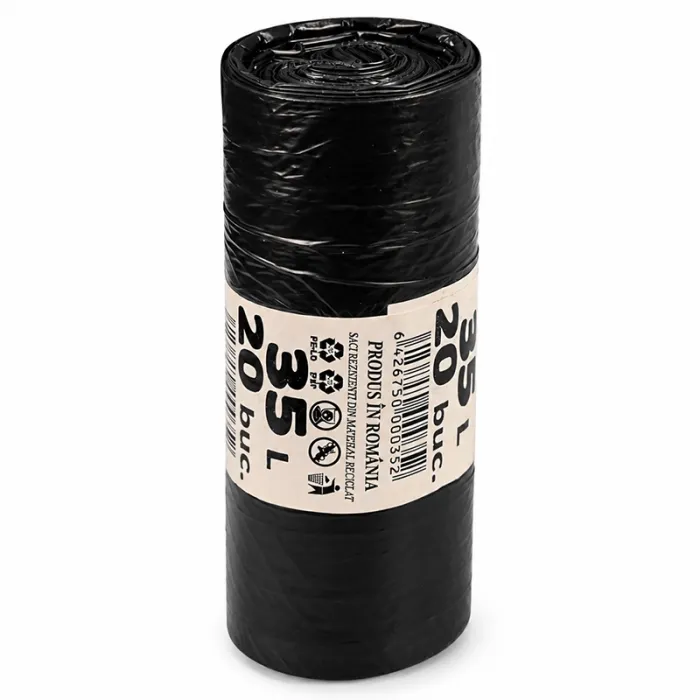 Saci Menajeri Din Polietilena Tip Sac Subtire, Litri 60, Grosime 15 my, Dimensiuni 600x800 mm, Culoare Galben, Saci/Rola 20