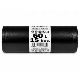 Saci Menajeri Din LDPE Reciclat Tip Sac Subtire, Litri 60, Grosime 18 my, Dimensiuni 600x700 mm, Culoare Negru, Saci/Rola 15-...