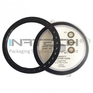 Cartela Indicator Umiditate Forma Rotunda, Indicatori Umiditate 30% , 40% , 50%, Diametru 89 +/- 2mm mm, Schimbare Culoare Stare Maro - Albastru deschis, Timp De Raspuns 1h - 2h, Buc / Pachet 50