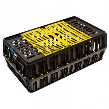 Lada Transport Pasari Si Animale Mici Dimensiune Interioara 770 x 430 x 250 mm, Dimensiune Exterioara 850 x 500 x 300 mm, Greutate Maxima 200 kg, Material PP Reciclat, Volum Litri 83, Culoare Negru / Galben