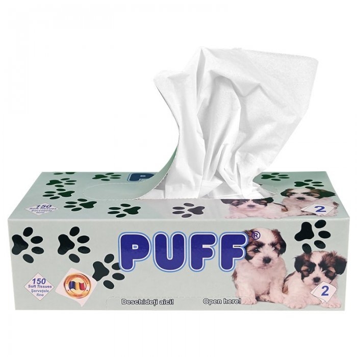 Servetele Faciale PUFF Pop-Up, 21 x 21 cm, 2 straturi, 150 foi Lungime 210 mm, Latime 210 mm, Straturi 2, Material Celuloza, ...
