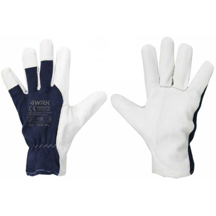 Manusi de lucru GRANITE Marime 10/XL, Material piele alba-tesatura bleumarin, Greutate 29GR/Manusa gr, Culoare piele alba-tes...