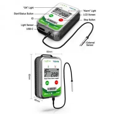 Цифровой термометр TT19EX - Мониторинг температуры размеры 100 X 66 X 29 мм