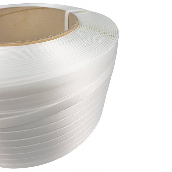 Banda PES Netesuta Compozit, Alb, 19 mm x 650 m, 600 kg, Tub 200 mm-Benzi Pentru Legare Si Paletizare