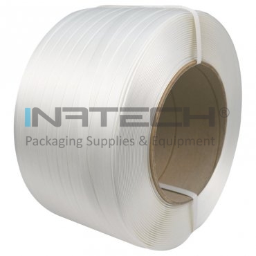 Banda PES Netesuta Compozit, Alb, 19 mm x 650 m, 600 kg, Tub 200 mm