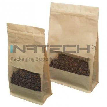 Крафт-пакеты с окном и застежкой-молнией, ширина 195 мм, высота 295 мм, объем 3000 мл, нижний клапан 2 x 45 мм, боковой клапан 2 x 45 мм, 500 шт./упаковка.